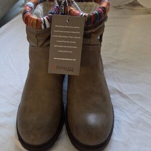 Patrizia Women's Tan Winter Boots with Colorful Knit Trim